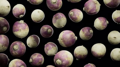 Floating 3D Purple and White Turnips Loop Background