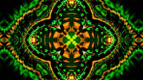 Red and yellow abstract design with black background and red background. Kaleidoscope VJ loop