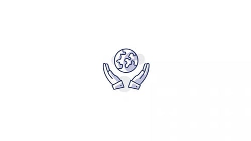 Flat Design Animated Icon of Hands Holding a Globe