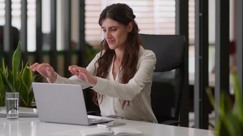 Caucasian Businesswoman Female Boss Employer Business Worker in Office Satisfied Happy Girl Woman