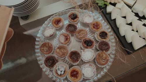 Delicious pastry treats displayed on buffet table