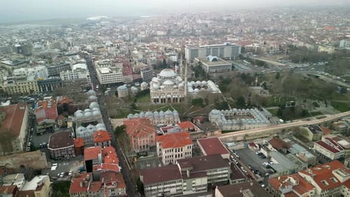 around Sehzade Mosque in Istanbul circling around clockwise shot