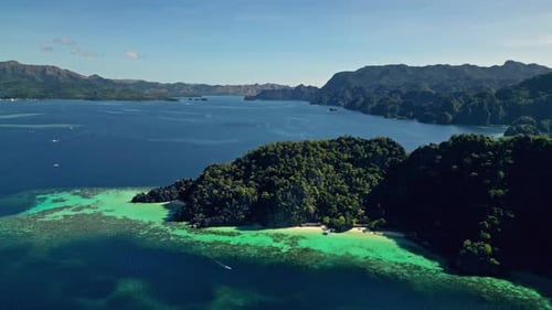 Tropical Island with Beach Rocks Coral Reef