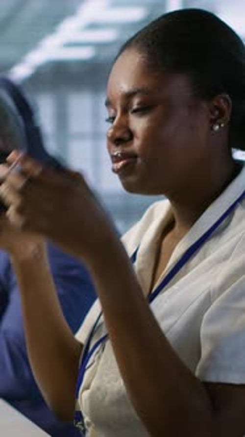 Vertical Video Woman in Server Hub Listening Music While Ensuring Optimal System Performance
