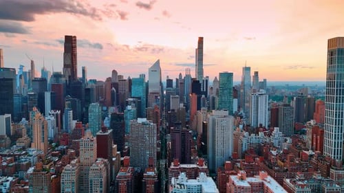Gorgeous skyscraper skyline of New York, USA from drone footage.