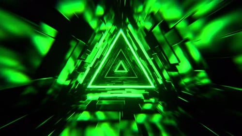 Green Infinite Triangle Sci Fi Glitch Tunnel Background VJ Loop In 4K