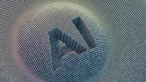 3d AI text revealed through digital columns