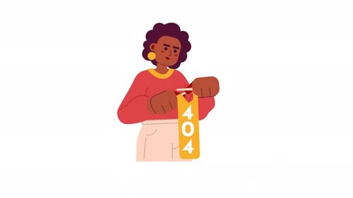 Animación de error 404 de una mujer afroamericana tejiendo