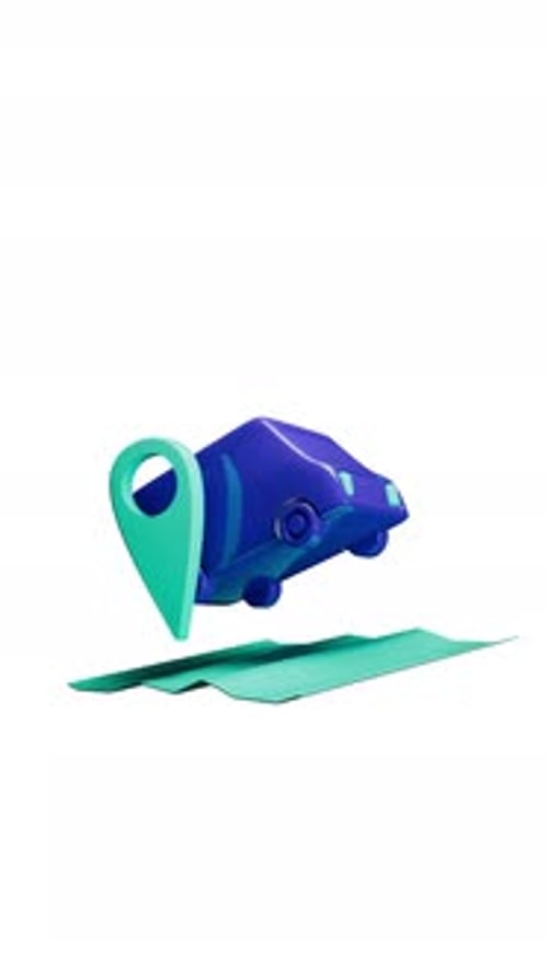 Purple van delivery and map with location 3d vertical animation.