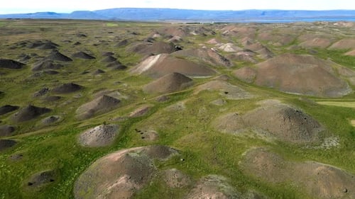 Aerial view of the landscape near Vatsndalsvegur Road, Iceland.