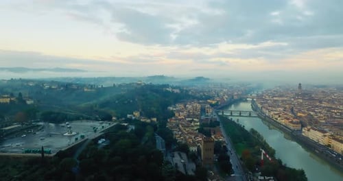 Aerial View of the Arno River Cityscape in Florence Italy