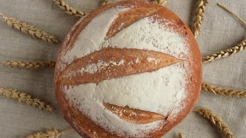 Baked Bread Loaf of Bread Fresh Bakery Products Healthy Food Concept Top View Homemade Sourdough