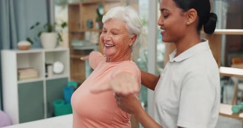 Senior Adult Exercising with Assistance in Home