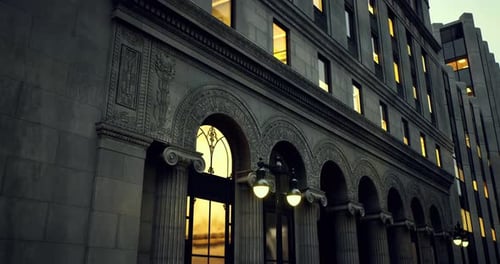 Historic Building Exterior with Architectural Details During Sunset