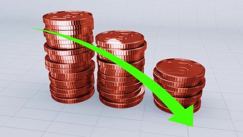 A Pile Of Franc Copper Coins With Prices Decrease