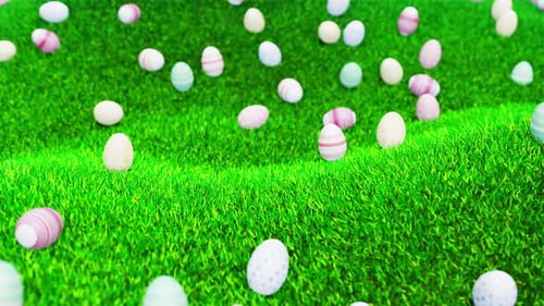 Animated Easter Eggs Rolling on Green Grass Field Background