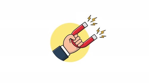 Animated Hand Holding Magnet Icon with Attraction Sparks