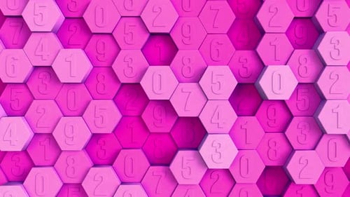 Abstract Pink Hexagon Tiles with Moving Numbers Background