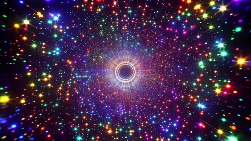 Colorful Rainbow Star Tunnel Motion Graphic Background with