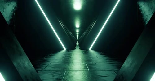 3d Rendering Seamless Loop Motion Of Metal Corridor With Orange Neon Light