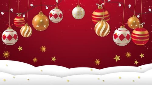 Animated Christmas Ornaments and Snow Festive Background