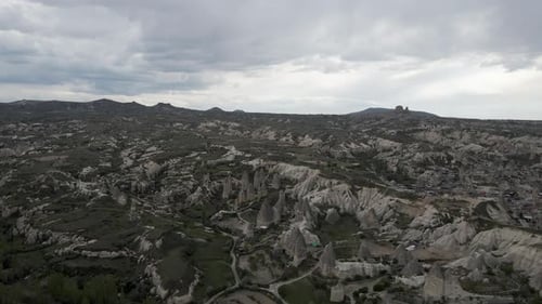 Aerial view of Goreme Valley, Cappadocia, Nevsehir, Turkey.
