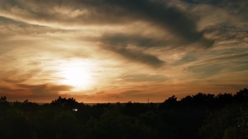 Landscape with Sunset and Clouds Time Lapse