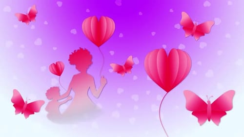 Animated Family Silhouette with Flying Hearts and Butterflies