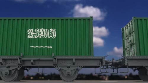 Train and Containers with the Flag of Saudi Arabia
