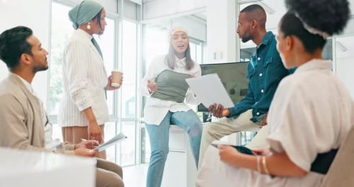 Business woman, speaker or coaching in training, workshop or education on diversity growth