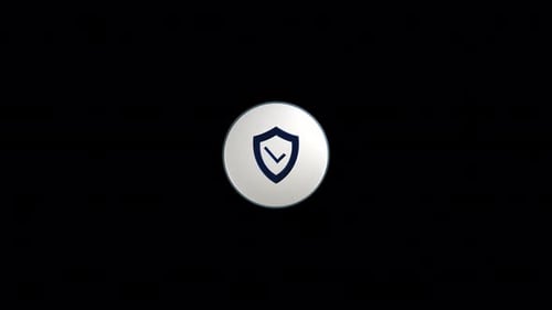 Blue security shield icon with checkmark on bright button rotating 360 degrees.