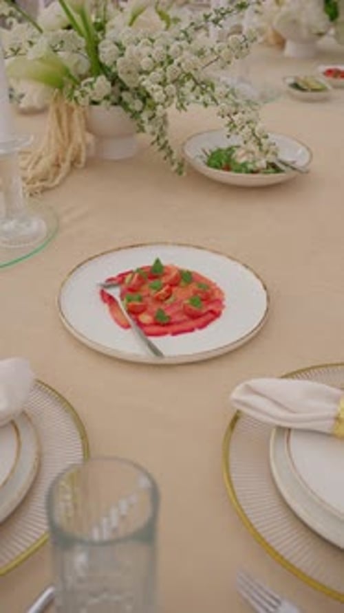 Elegant Dining Table in a Restaurant with Delicious Appetizers Concept of a Restaurant Reception