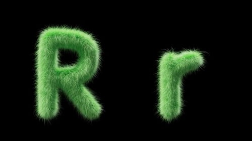 Flauschige grüne Buchstaben R und R auf schwarzem Hintergrund