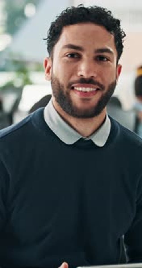 Face, confident or man with tablet in digital agency, editorial calendar management or professional