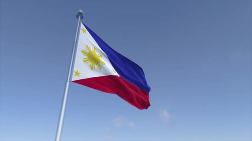 Realistic Philippine Flag Waving in Blue Sky