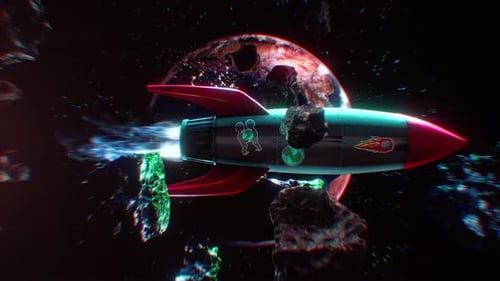 Retro Rocket Flying Across The Earth In Space Loop