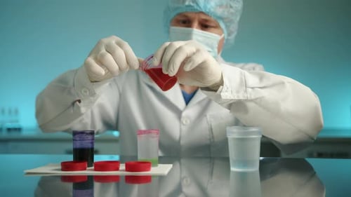 Lab Worker Mixing Liquids For Experiment