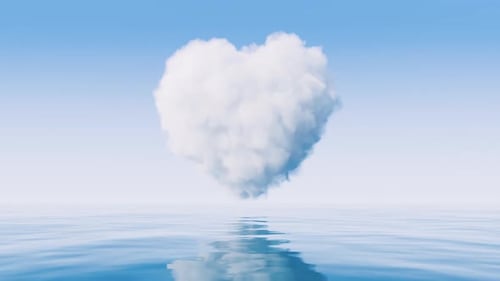 Heart Shaped Cloud Gently Floating Over Calm Blue Water Animation