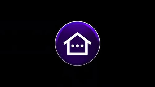 3D Spinning Home Icon with Upward Arrow and Purple Glow