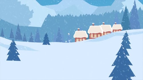 Snowy Landscape Cartoon Village 4K