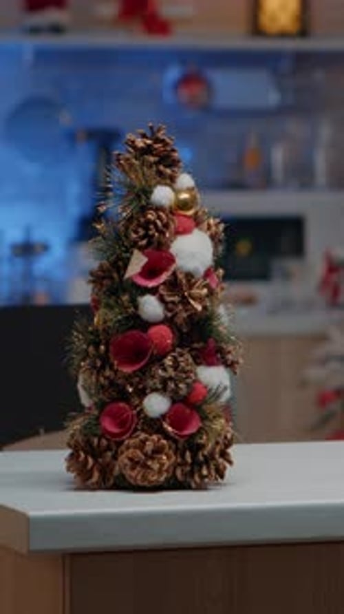 Vertical Video Empty Kitchen Decorated with Christmas Ornaments