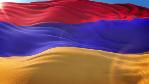 Realistic Waving Flag of Armenia with Sun Flare