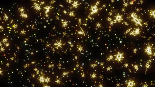Flocon de
neige doré tombant sur fond noir. Floçons de neige en arrière-plan de Noël sur Alpha Channel
