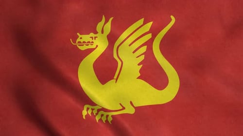 Golden Wyvern Emblem on Waving Red Flag