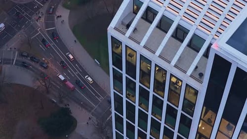 High Angle View of TaunusTurm Modern Skyscraper in Frankfurt Financial District City Traffic Flowing