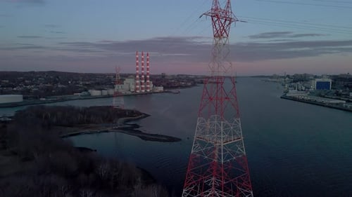 High Voltage Power Lines at Sunsethigh Voltage Electric Transmission Tower