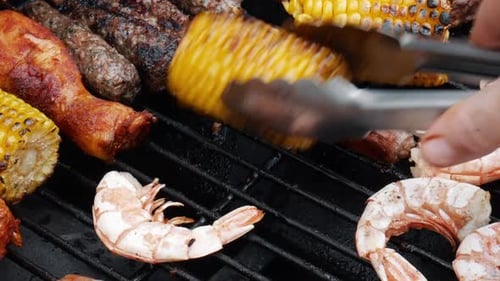 Grilling Meat, Shrimp and Corn on the Cob