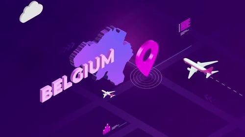 Isometric Travel Animation: Belgium Map with Airplanes and Pin