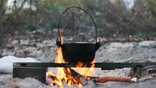 Cooking Pot on Campfire
