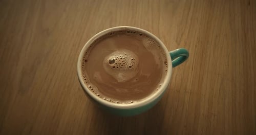 Coffee Break Top View of Man Stirring Coffee with Spoon Pouring Black Coffee in Cup Top View of